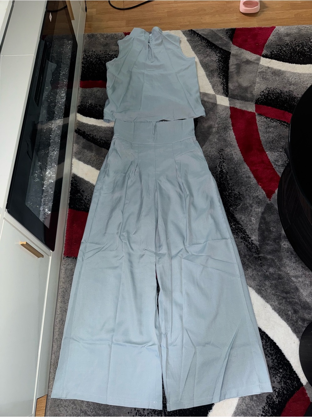 High-Waist Wide-Leg Jumpsuit in Soft Blue - Picture 4 of 7